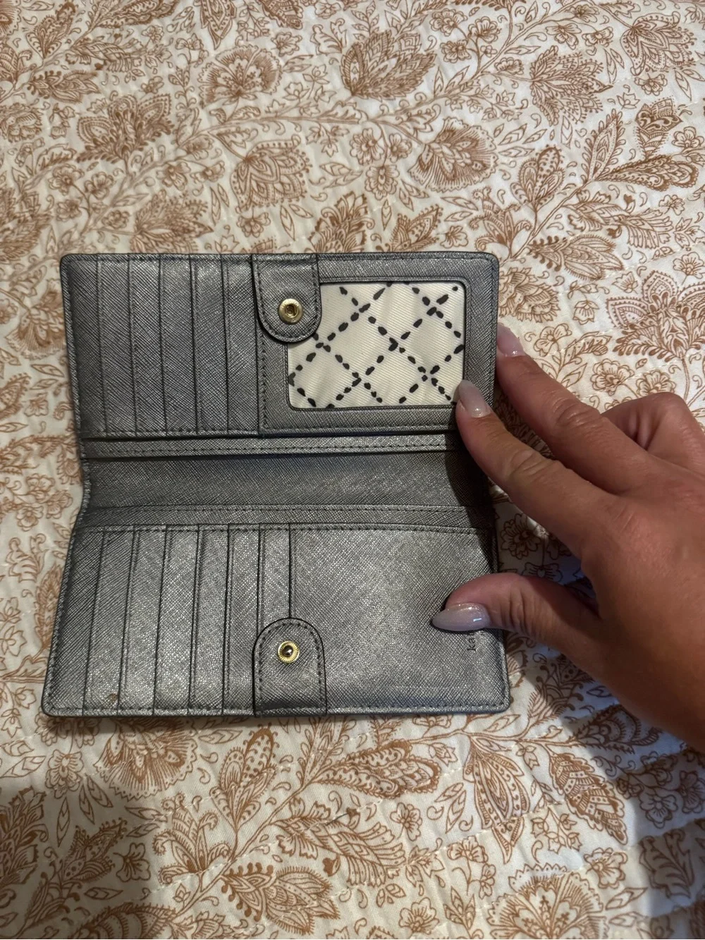 kate spade Metallic Gray Saffiano Leather Continental Wallet